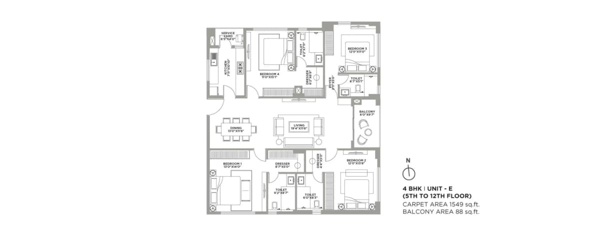 4 BHK Unit Plan