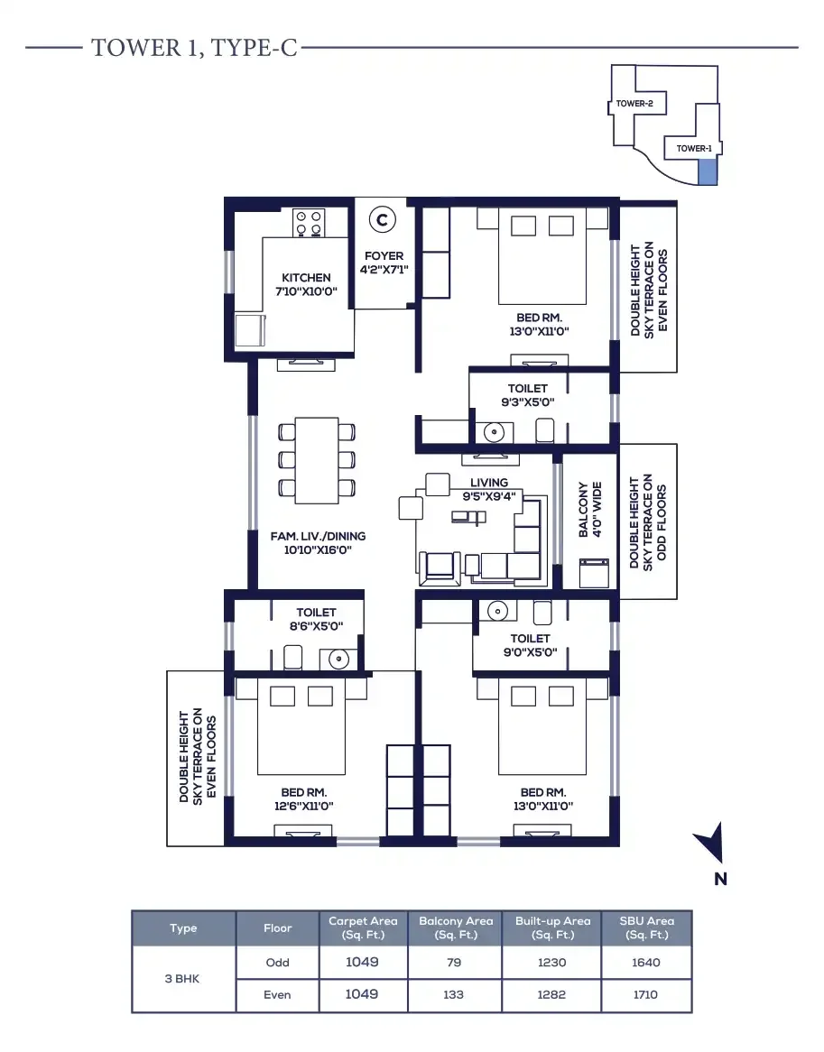 3 BHK units plan