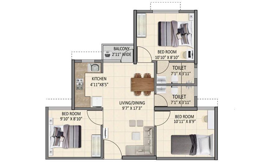 3 BHK Floor Plan
