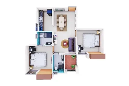 2 BHK Unit Plan
