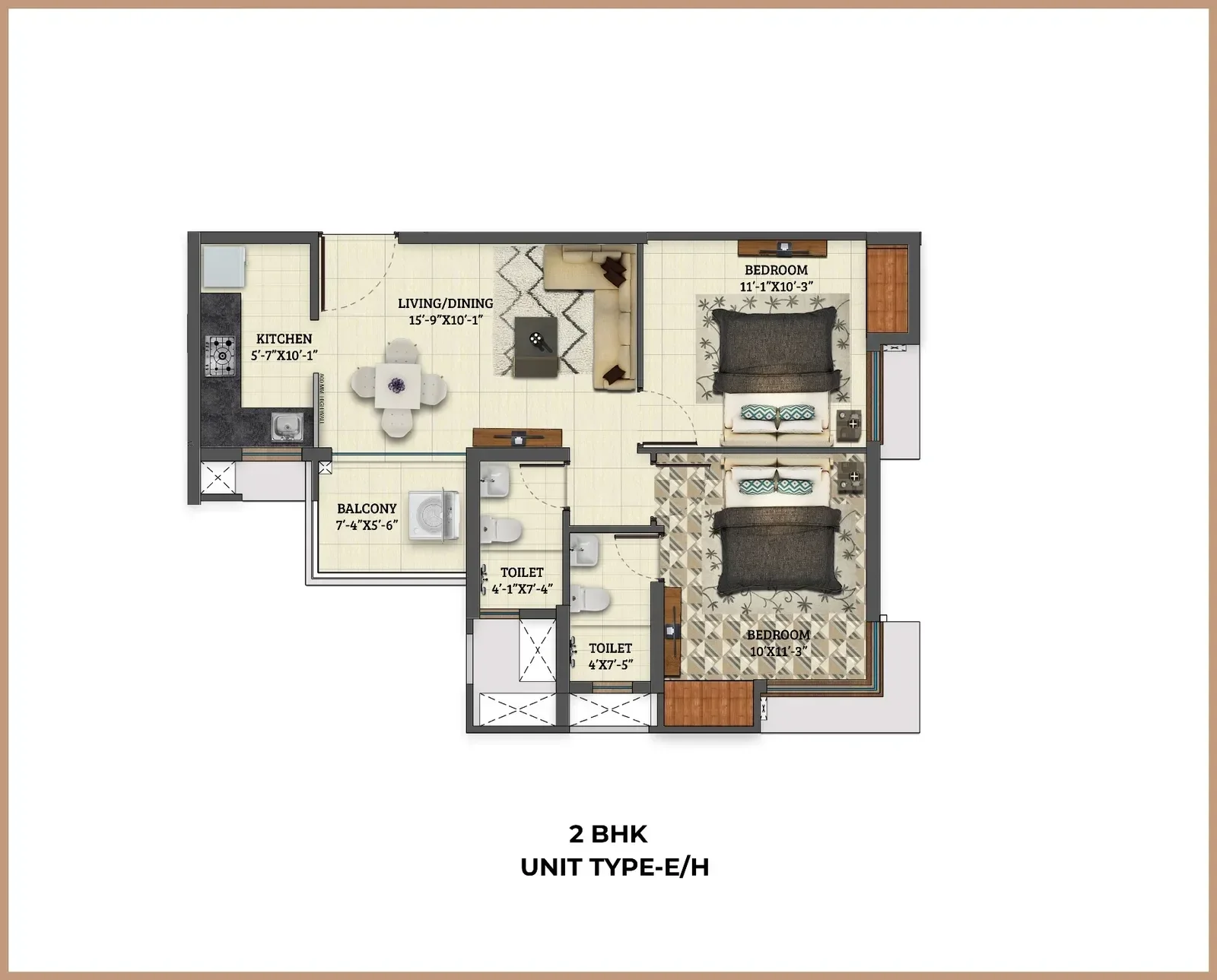 2 BHK Unit Plan