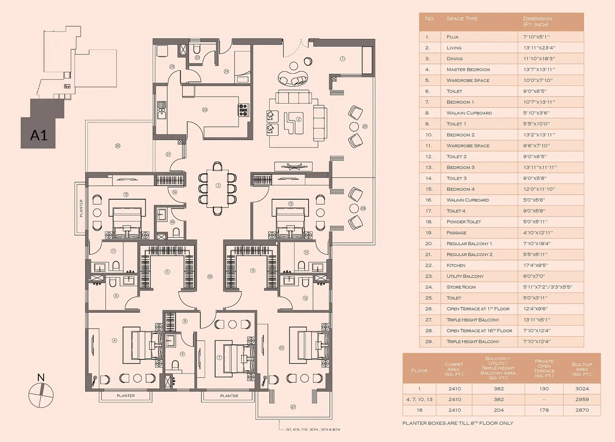 5 BHK Type A1 Floor Plan