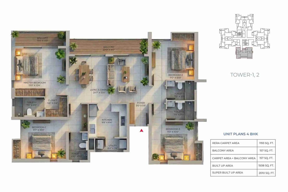 4 BHK Unit Plan