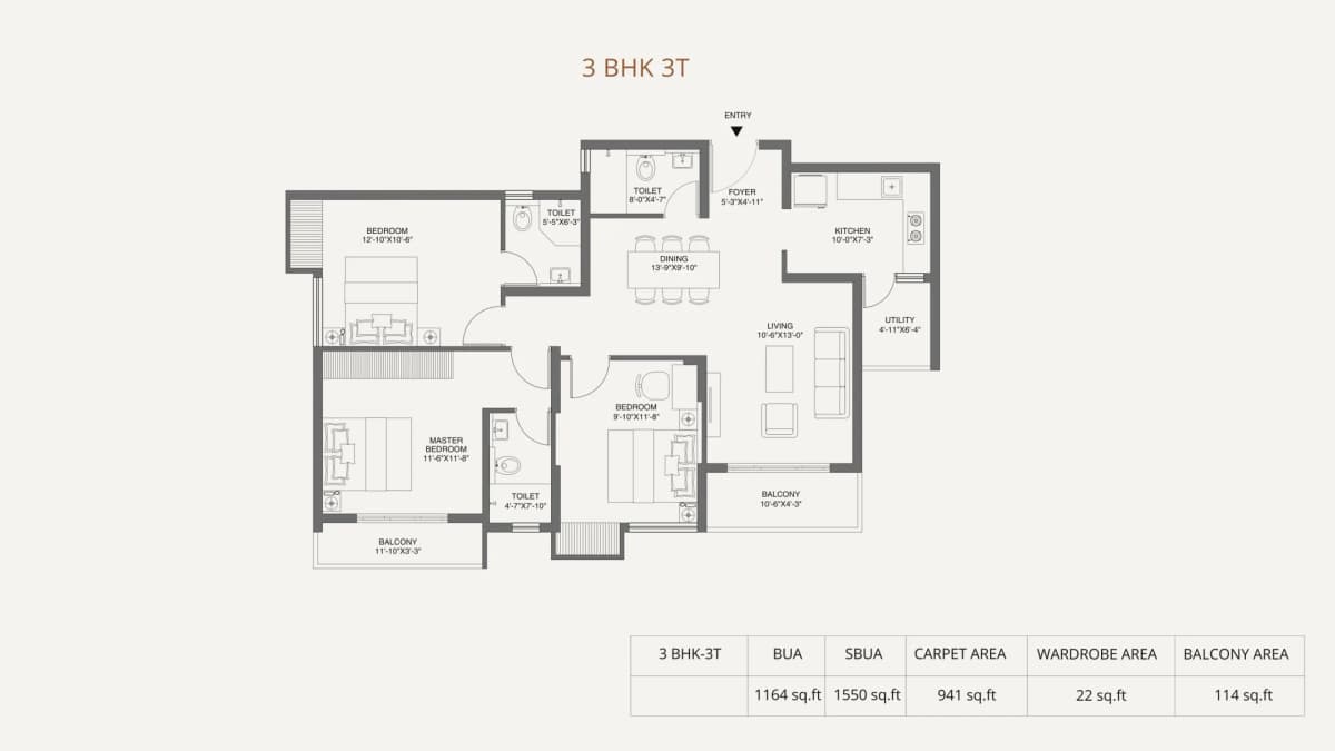 3 BHK Floor Plan
