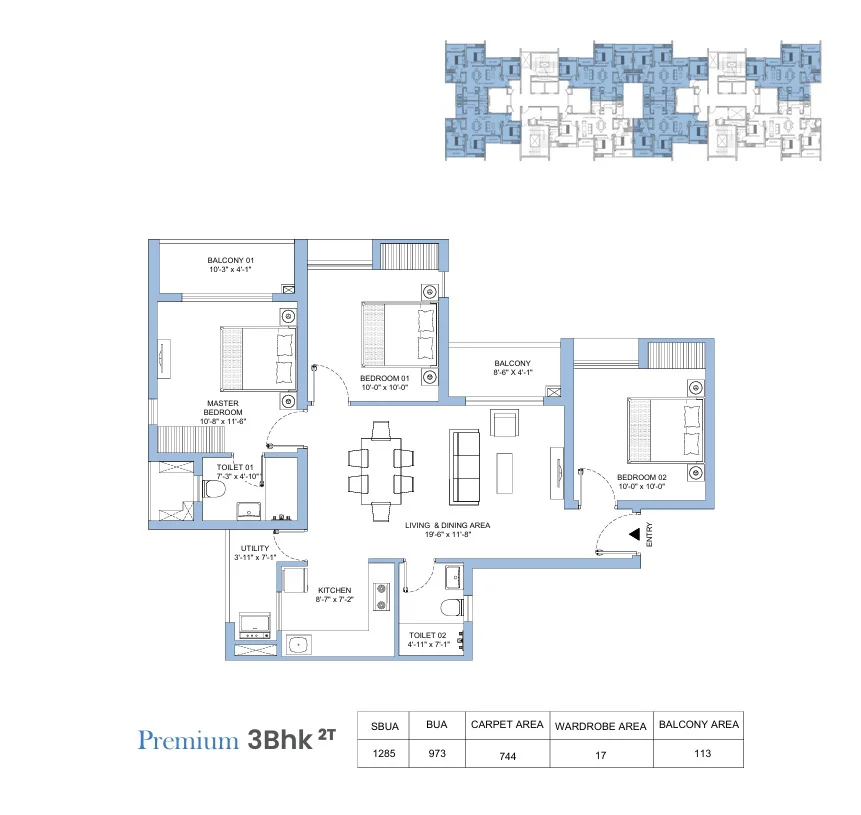 Premium 3 BHK Unit Plan