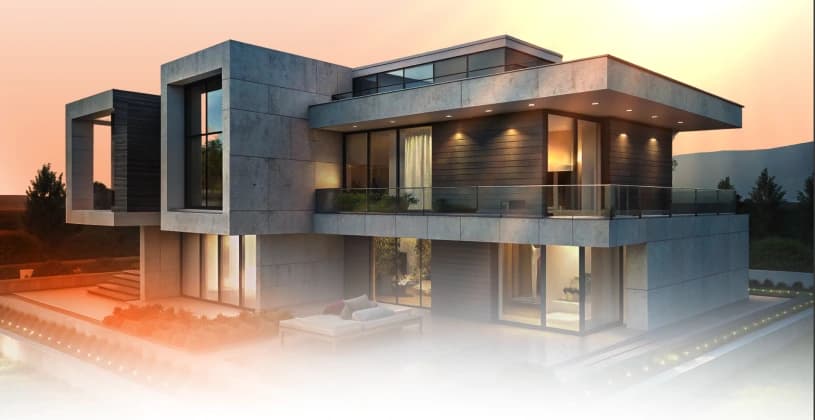 Modern home in Kolkata at sunset